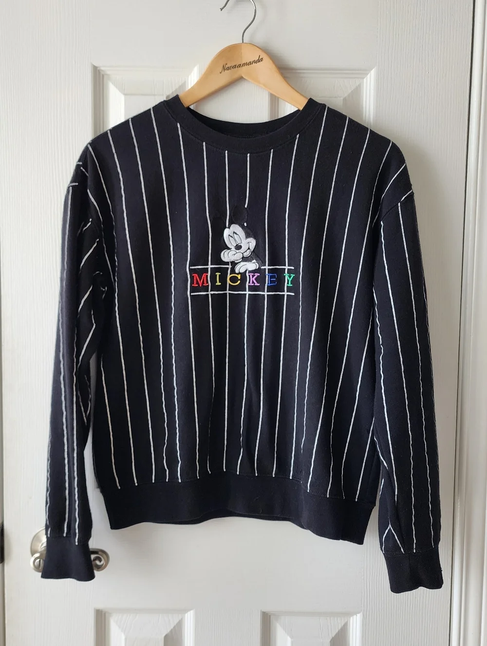 Mickey Embroidered Black Pinstripe Sweatshirt - Picture 4 of 12